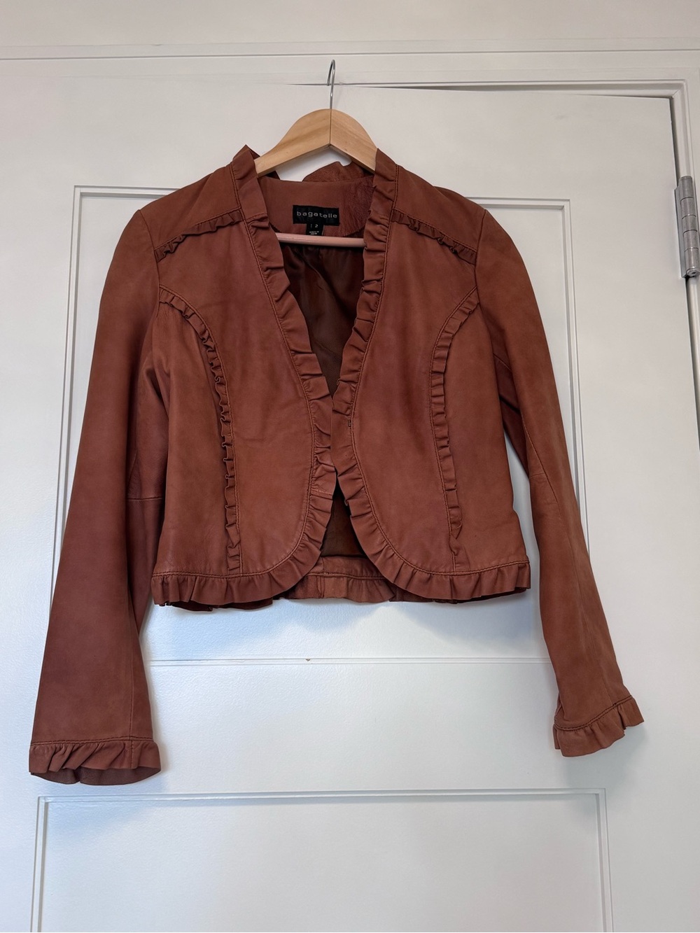 Bagatelle Rust Ruffle Suede Jacket
